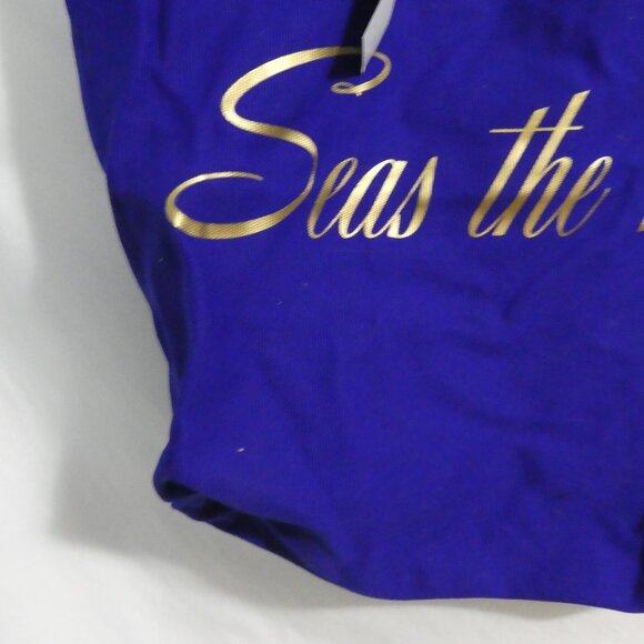 TRINA TURK BEACH TOTE | Blue Corduroy With Gold Seas The Day Print | NWOT - Picture 7 of 16